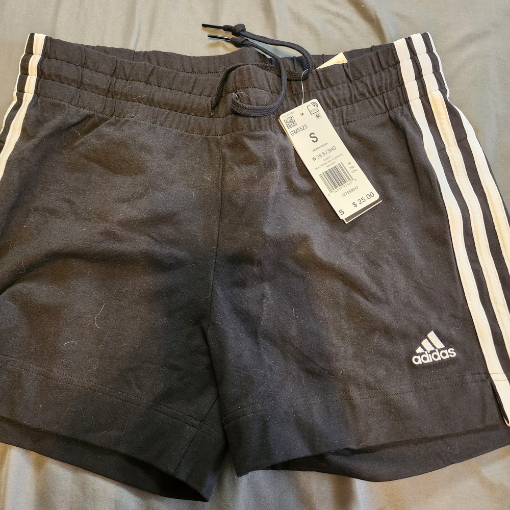 Adidas Womens Black Shorts with White Stripes